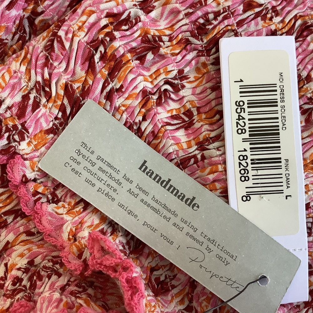 Poupette St Barth Soledad On/Off-The-Shoulder Smocked Midi-Dress Pink Size Large - Picture 8 of 16